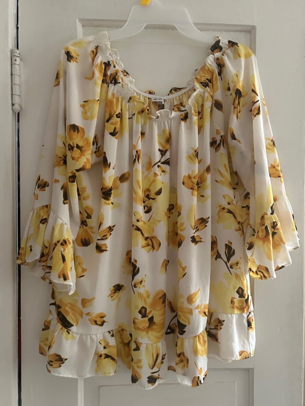Elegant, Lightweight SIONI On/Off Shoulder Floral Print Top, Bell Sleeves, XL